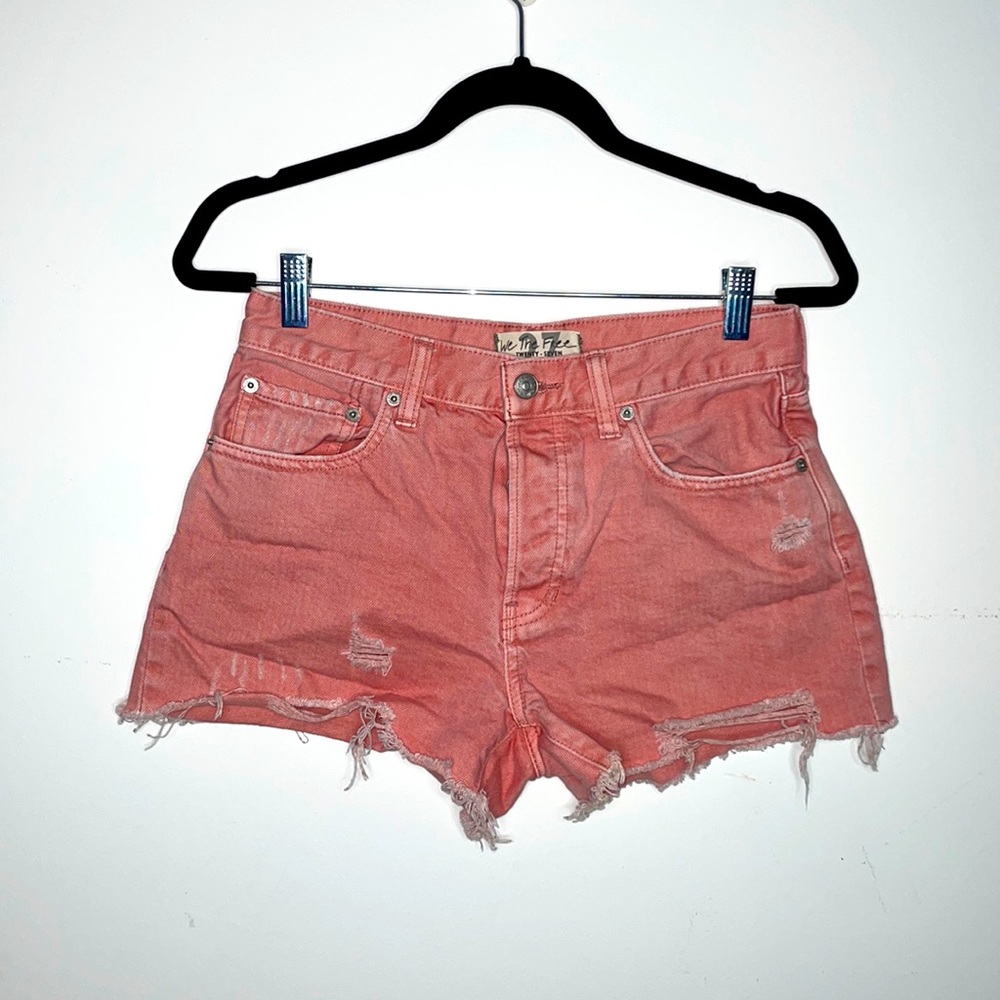 Free People We the Free Pink Distressed Denim Shorts